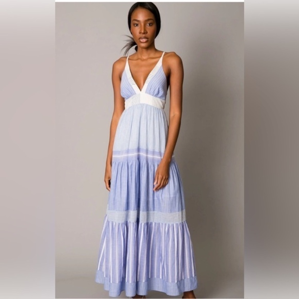 Le Superbe Getting Vertical Blue Striped Beach Dress. NWT Sz Medium Ret $395